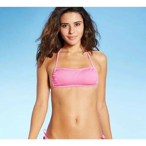 Xhilaration Juniors' Ribbed Apron Front Bralette Bikini Top Pink Size XL (12-14) - Picture 1 of 8